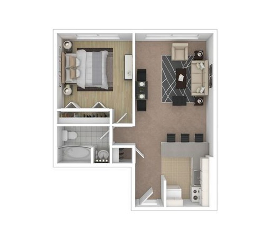 Floor plan for 1 bed, 1 bath, 565 sqft
